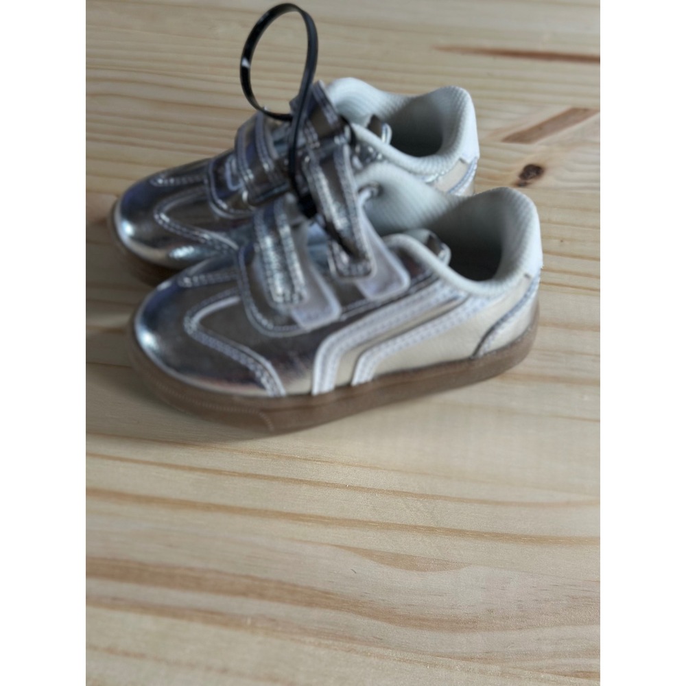 Toddler Metallic Silver Sneakers with Hook & Loop Straps Size 6 Non-Marking Sole